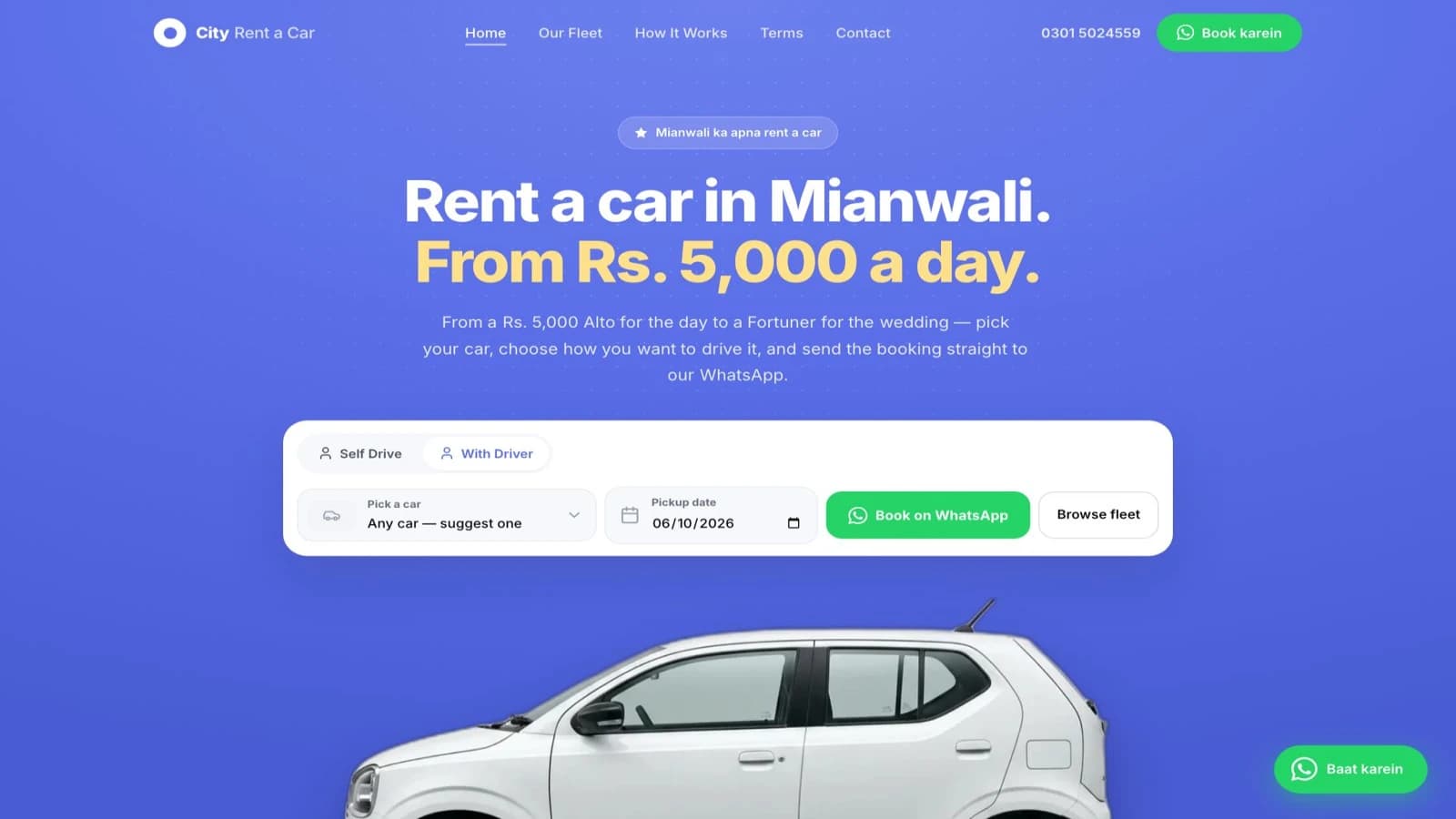 City Rent a Car — Rent a car in Mianwali, booked on WhatsApp