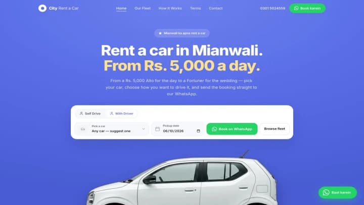 City Rent a Car — Rent a car in Mianwali, booked on WhatsApp